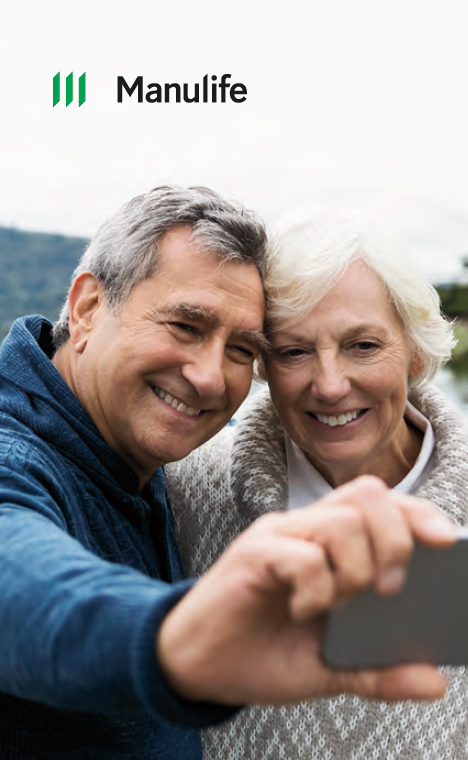 Manulife logo on top of a photo of an older man and woman taking a selfie